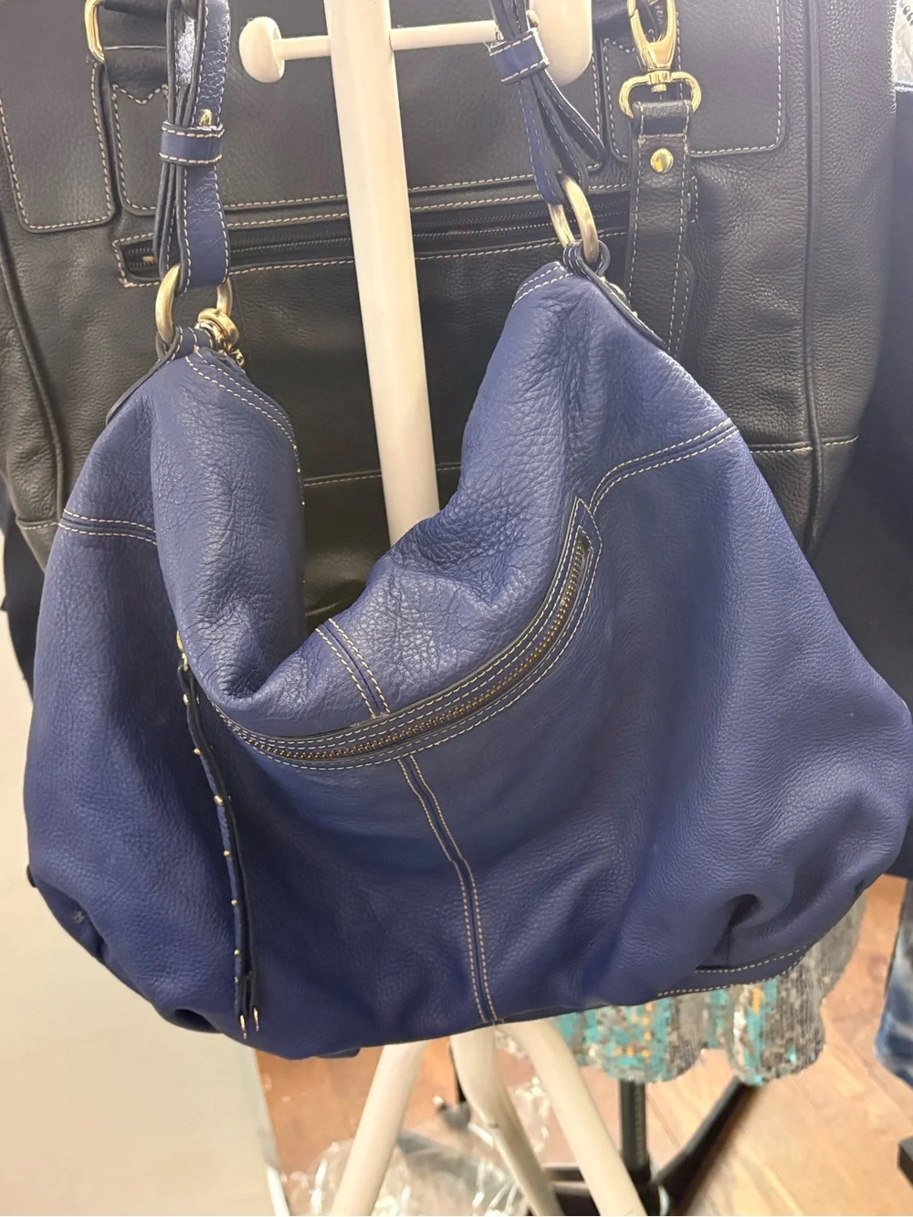 Hayden-Harnett Ana Cobalt Blue Pebbled Leather Oversized Hobo Bag Y2K